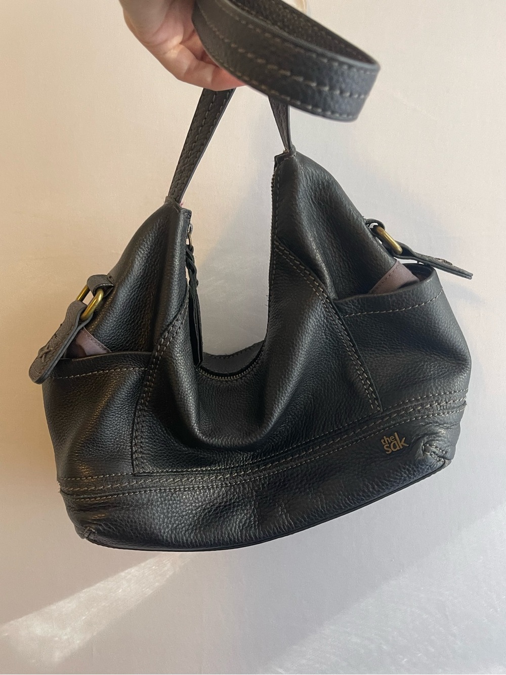 The Sak Long Slouchy Shoulder Bag Black Leather Y2K